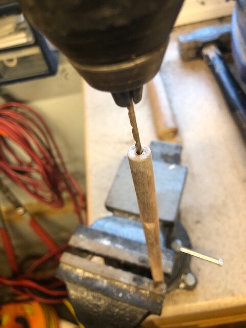 Drill dowel rod while using a vise