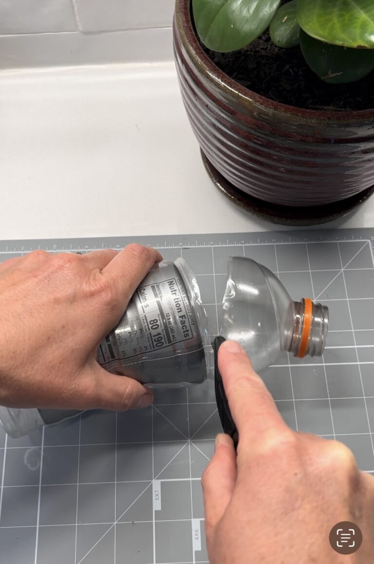 How to cut and prep a plastic bottle for a DIY sock aid for small feet.