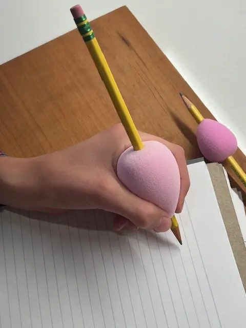 DIY hack: built up foam pencil grip for better control and pencil grasp