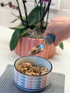 eating with confidence: Top tools for independent eating. DIT hack: built up spoon using foam tubing and non-slip shelving liner.